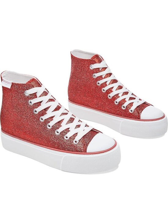 Shoes - Women's Red Sparkly Bling Mid Calf Glitter Platform Fashion Sneakers